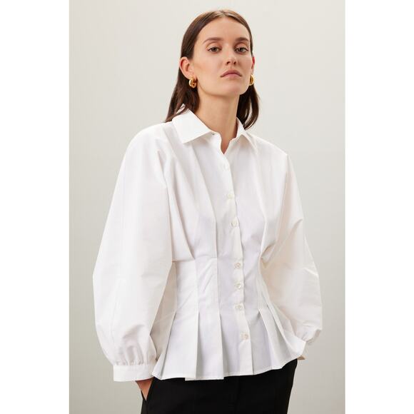 NATORI White Cotton Blend Collared Front Button Techno Poplin Top Size 8 - Picture 1 of 16